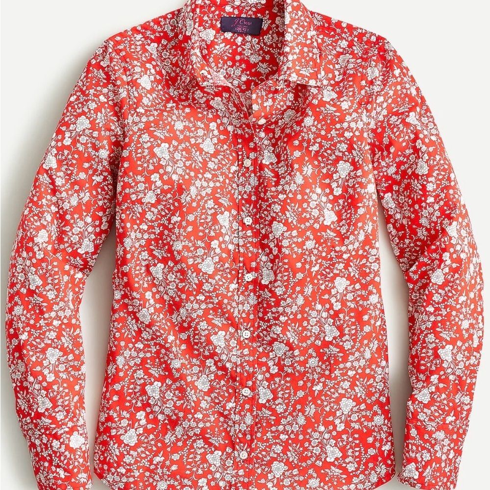 J Crew x Liberty London Button-Up Shirt Red Floral Women size 2 Preppy Classic